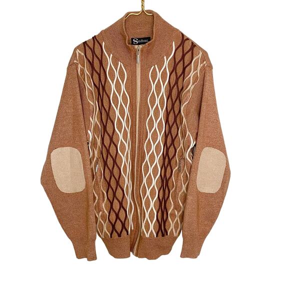 Silversilk Grandpa Cardigan Knit Sweater Brown Argyle Chunky Elbow Pad Medium - Picture 1 of 10